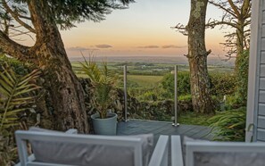 Panoramic view across Cornwall from the decking area
