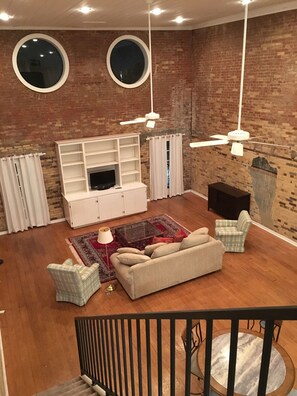 Living area/Stairs to bed