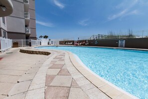 Great Pool area at the Island Princess - The pool and hot tub are on the south side of the property so you can see them from the balcony of your condo
