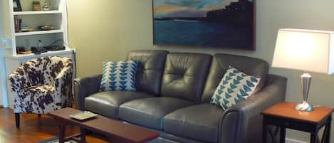 Our comfy family room.Great for TV viewing, reading,or just kicking back.