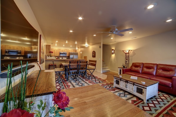 Beautiful open Living room and kitchen area.