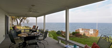 Breathtaking views of Lake Ontario on the spacious deck.