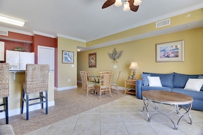 Gulf Front Living Area with Sleeper Sofa