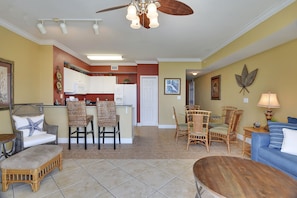 Gulf Front Living Area with Sleeper Sofa