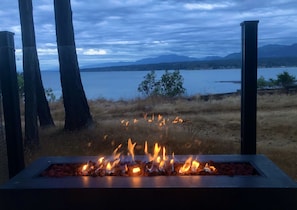 Propane fire pit on your private deck