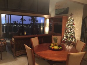 From the kitchen, looking out towards the lanai. Kona Christmas! 
