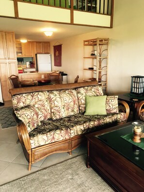 From the living room, looking into the kitchen