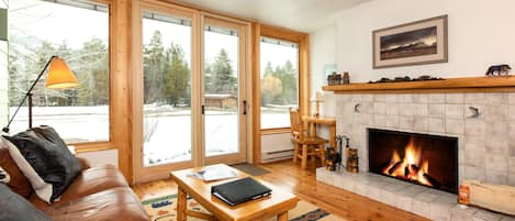 Living Room with Wood Fireplace