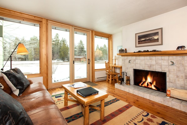 Living Room with Wood Fireplace