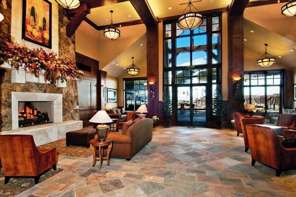 The Grand Lobby welcomes you to Grand Lodge at Peak 7