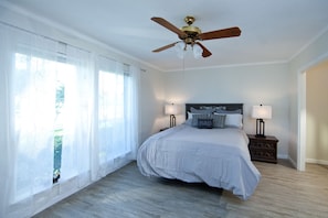 Peaceful rest in master bedroom with TV. Extra pillows and extra fresh linens.