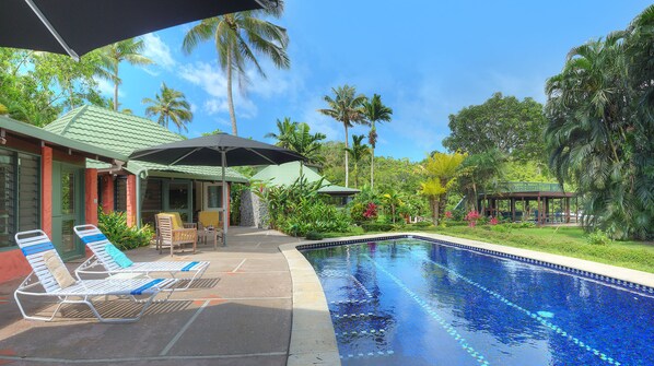 Large tropical pool and river view