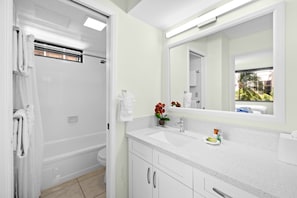 This unit has a full bathroom with tub and shower combination!