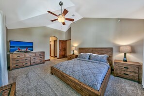 Bedroom 2 (master): with king bed, 49” TLC Roku with Charter Cable, private bathroom
