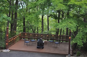 Outdoor deck and fireplace