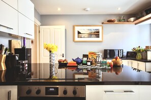 High House, Tenby, Wales: The modern kitchen on the ground floor