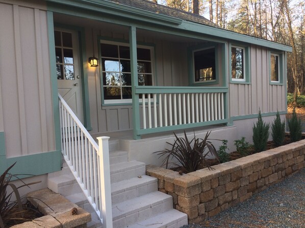 Entrance on north side of cottage