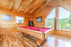 Pool Table with Mountain View thru the Window