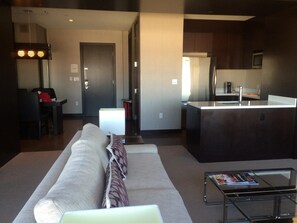 Living room, kitchen, dining room
