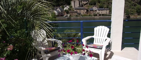 La terrasse  sa vue sur le Tarn et le village de Lincou
