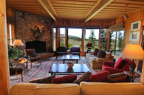 Or spread out for quiet conversation by the fire, 