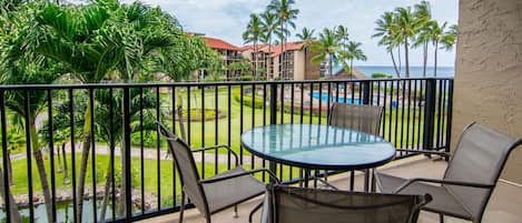 Spacious private lanai with ocean views