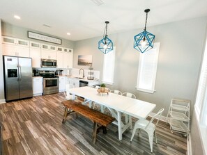 Unique dining area with plenty of seating for 8 guests.