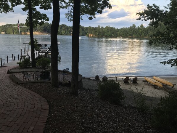 View of our dock with sandy beach to the right