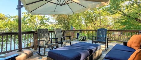 The back patio overlooking the lake