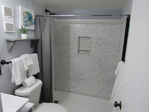 Master bath - freshly renovated with walk-in shower, new vanity, and fixtures