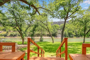 Stairs from the lower deck leading to river