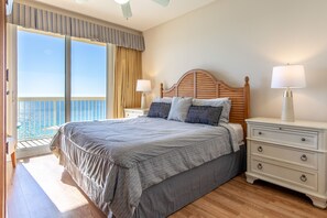 Gulf front master bedroom with a king size bed.