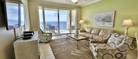Living room overlooking the beautiful Gulf of Mexico.