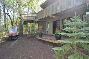 Outdoor deck featuring Chicago Bears Golf cart!!!