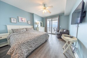 Gulf front master bedroom with a king size bed.