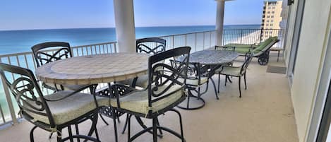 Private balcony with some amazing views of the emerald waters of PCB!