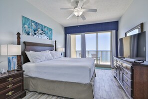 King size bed in the master bedroom.