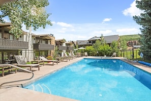 Relax poolside, just outside the back door of your condo.  Take a dip and soak up great views of Snowmass Mountain.