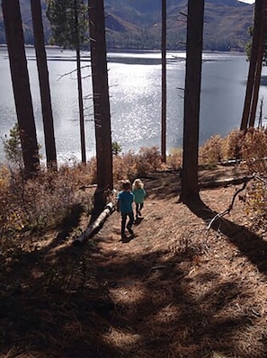 Private deer trail for our two cabins can be steep at points.