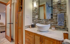 Spa bathroom with heated tile floors. 