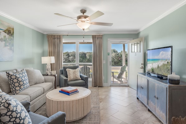 Living room with large flat screen TV