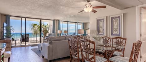 Gulf front living room.  Unbeatable views of the Gulf!