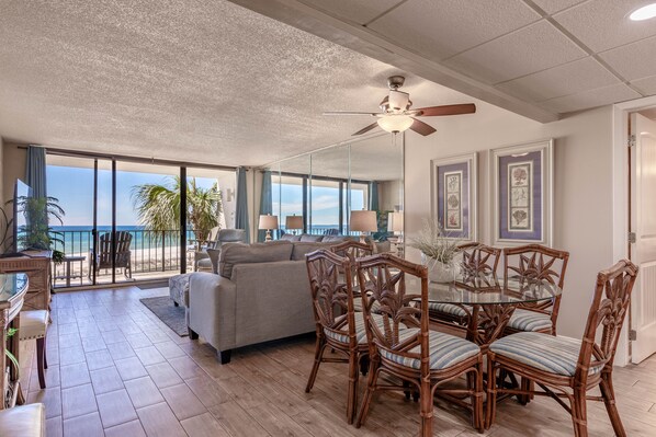 Gulf front living room.  Unbeatable views of the Gulf!