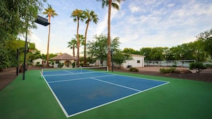 Sport court with pickleball and basketball