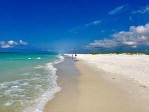 The pristine sandy white beach of Okaloosa Island...just steps from your condo!