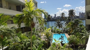 View to the swimming pool and to the lagoon