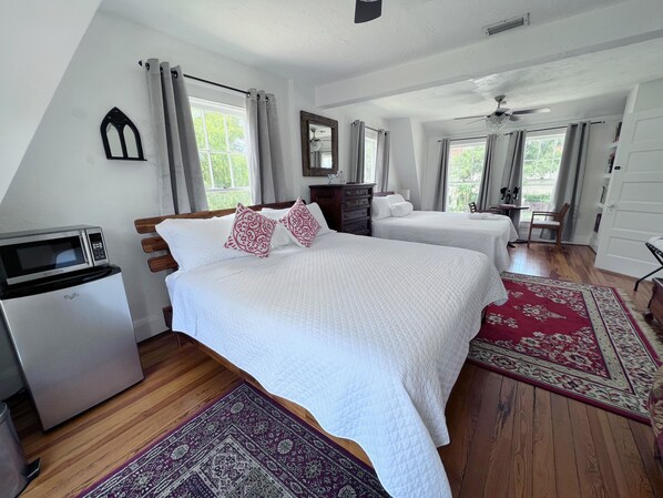 Otto Ringling junior suite from room entrance. Two comfortable king beds