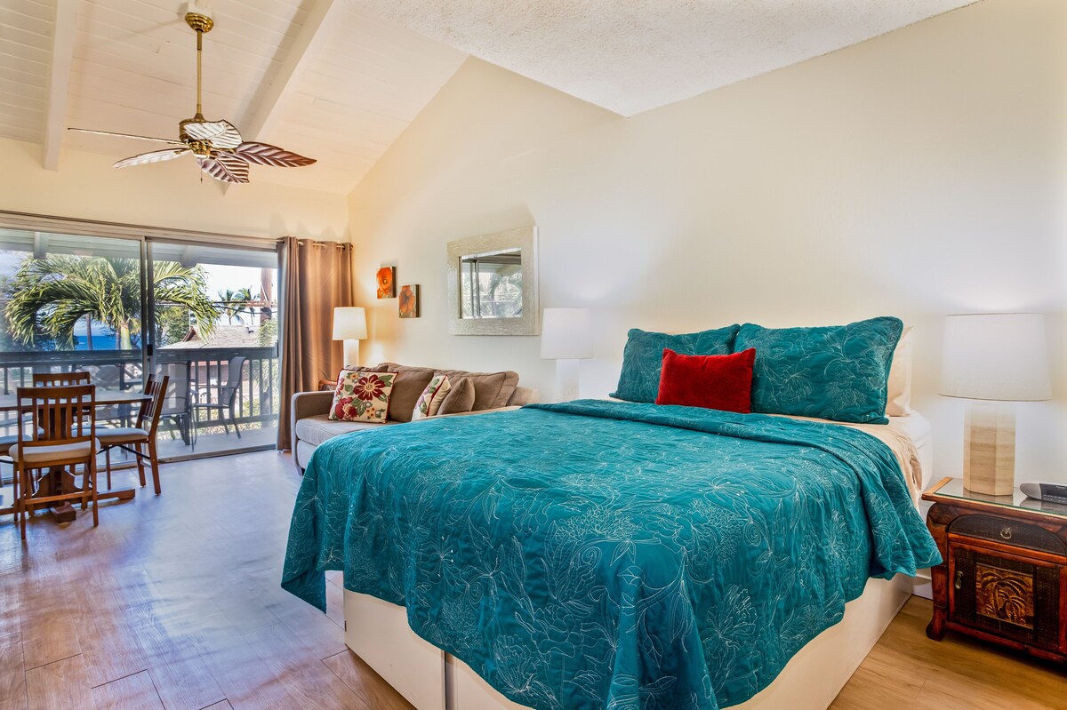 Lovely OceanView Studio Directly Across from Beach, w/ AC, Pool, Spa & Free WiFi