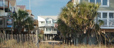 View of house (in middle) from beach.  It's THAT close. Easy access in 99 steps.