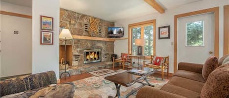 Living Room with Wood-Burning Fireplace